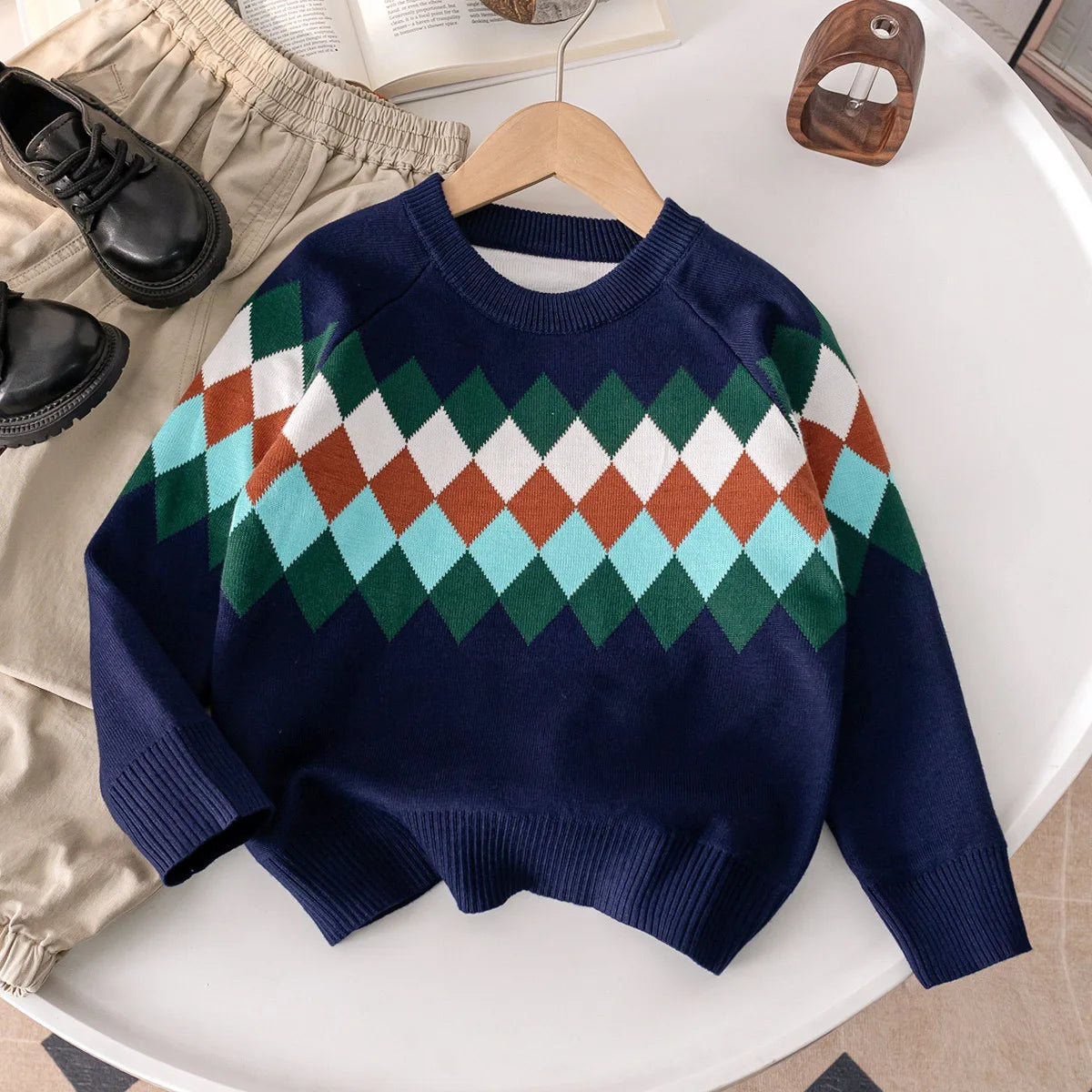 Kids Round Neck Christmas Design Warm Sweater