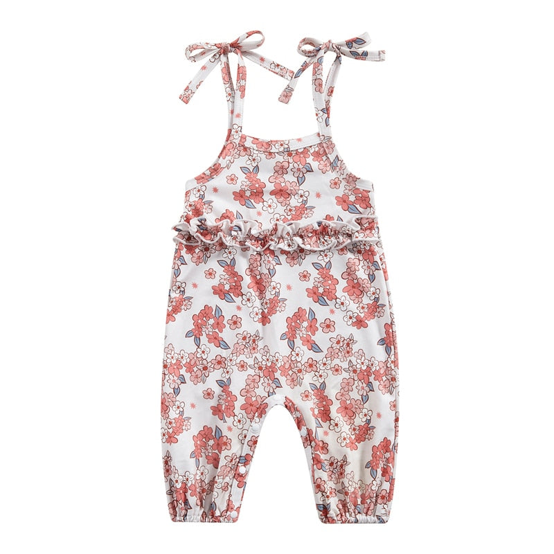 Tie-Up Spaghetti Straps Flower Print Baby Girl Jumpsuit childrensterritory