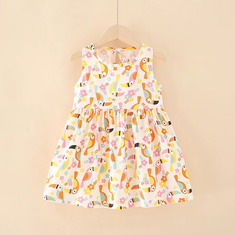 Kids Girls Cartoon Pattern Summer Party Dresses