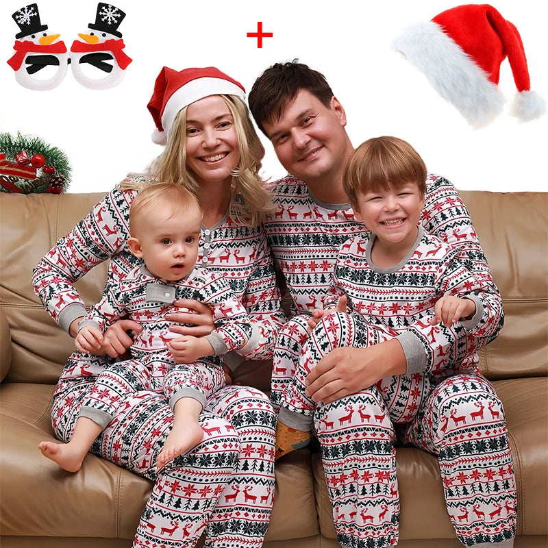 Cartoon Deer and Tree Print Family Matching Christmas Pajamas Sets childrensterritory