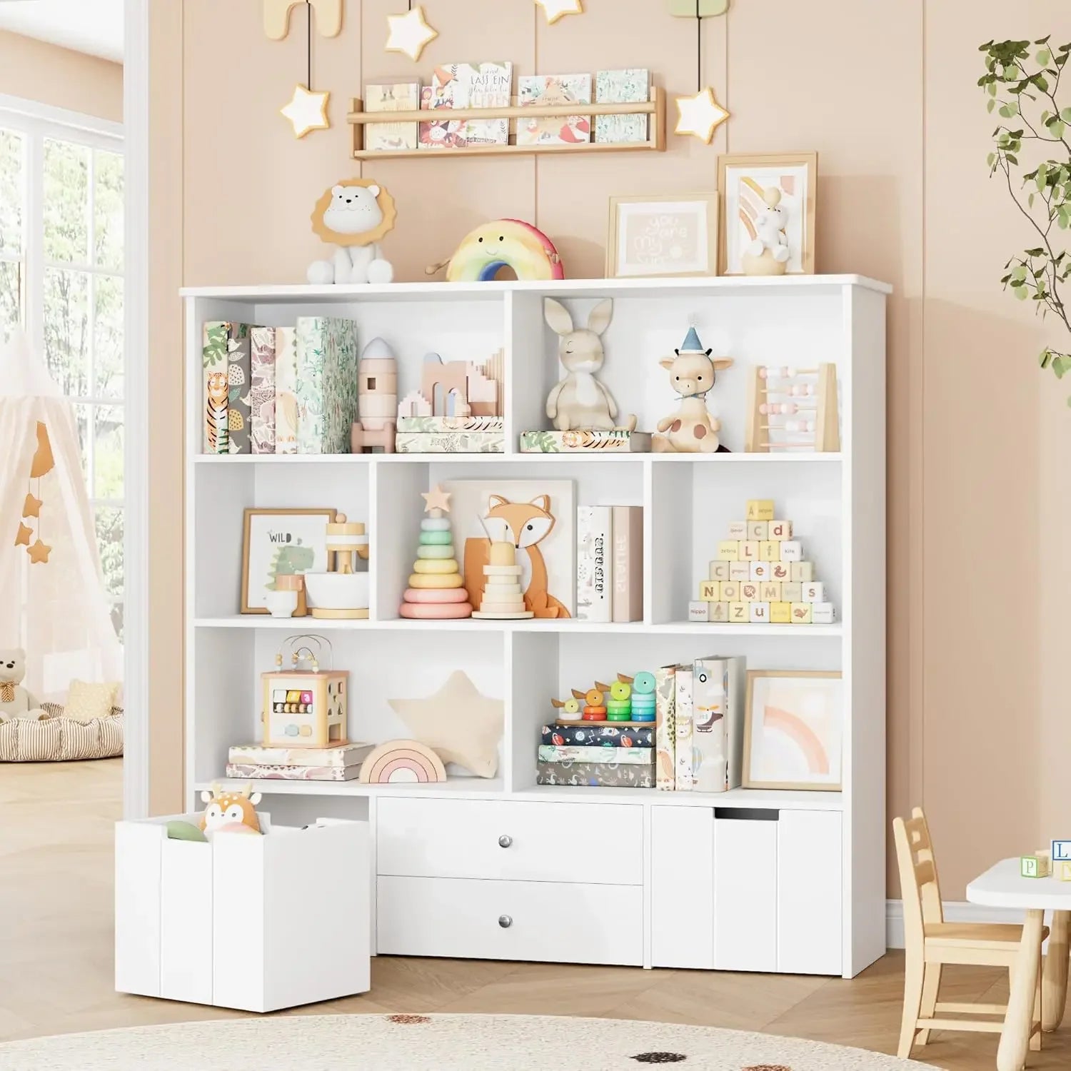 Kids Bookcase and Toy Organizers with Hidden Wheels childrensterritory