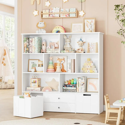 Kids Bookcase and Toy Organizers with Hidden Wheels childrensterritory