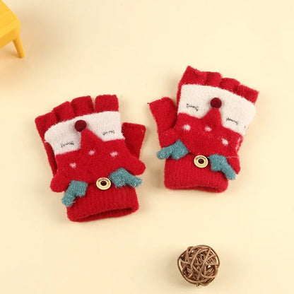 Kids Cartoon Design Furry Coral Fleece Short Gloves Mittens childrensterritory