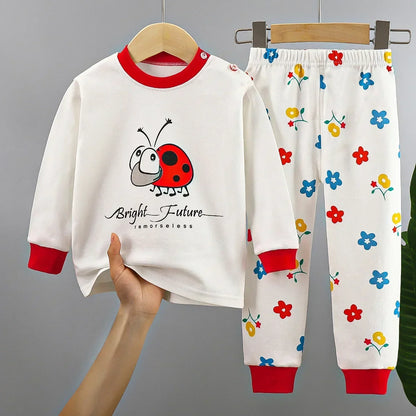 Little Boys and Girls Warm Cartoon Xmas Print Sleepwear Sets childrensterritory