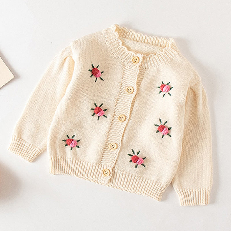 Infant Girls Long Sleeve Embroidery Knitted Cardigan childrensterritory
