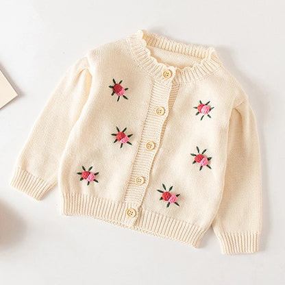 Baby Flowers Embroidered Long Sleeves Knitted Cardigans childrensterritory