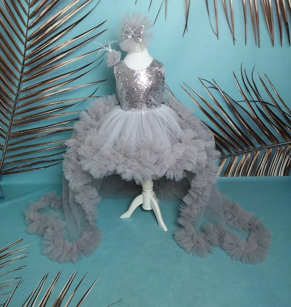 Handmade Girls Party Dress with Detachable Train childrensterritory
