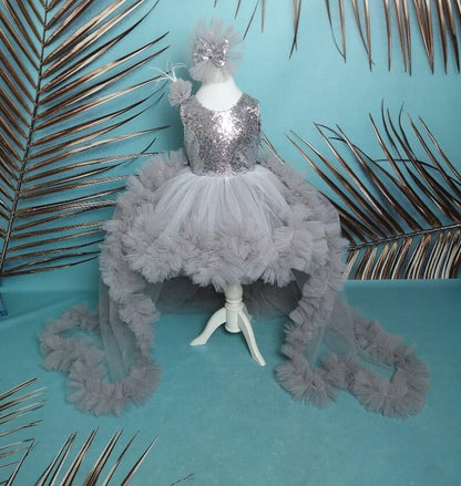 Handmade Girls Party Dress with Detachable Train childrensterritory