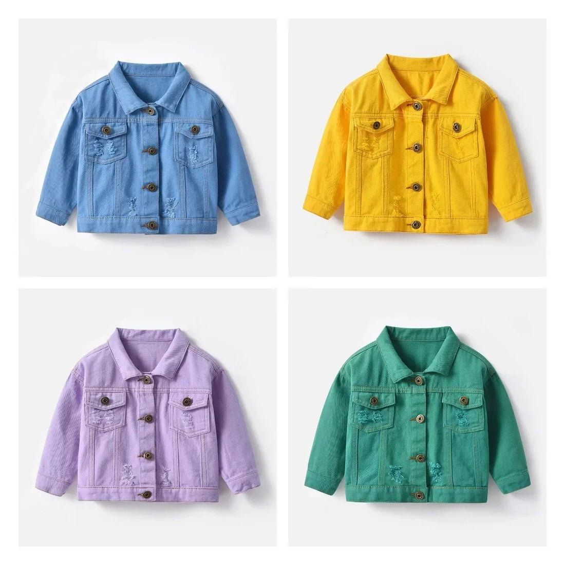 Candy Color Unhooded Denim Jacket for Little Boys Girls childrensterritory