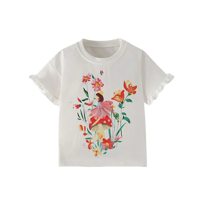 Kids Girls Cartoon Design Cotton Summer Tees/Tops childrensterritory