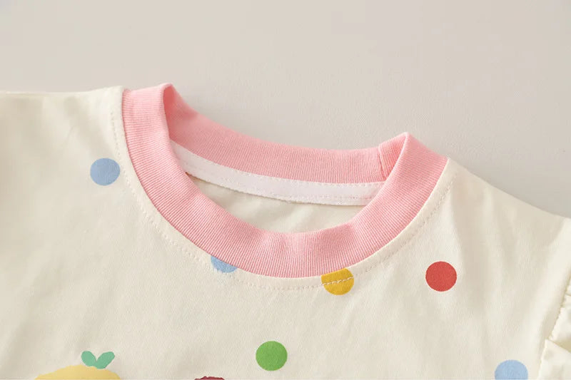 Kids Girls Cartoon Animals Design Cotton Tops + Pants Clothes Set
