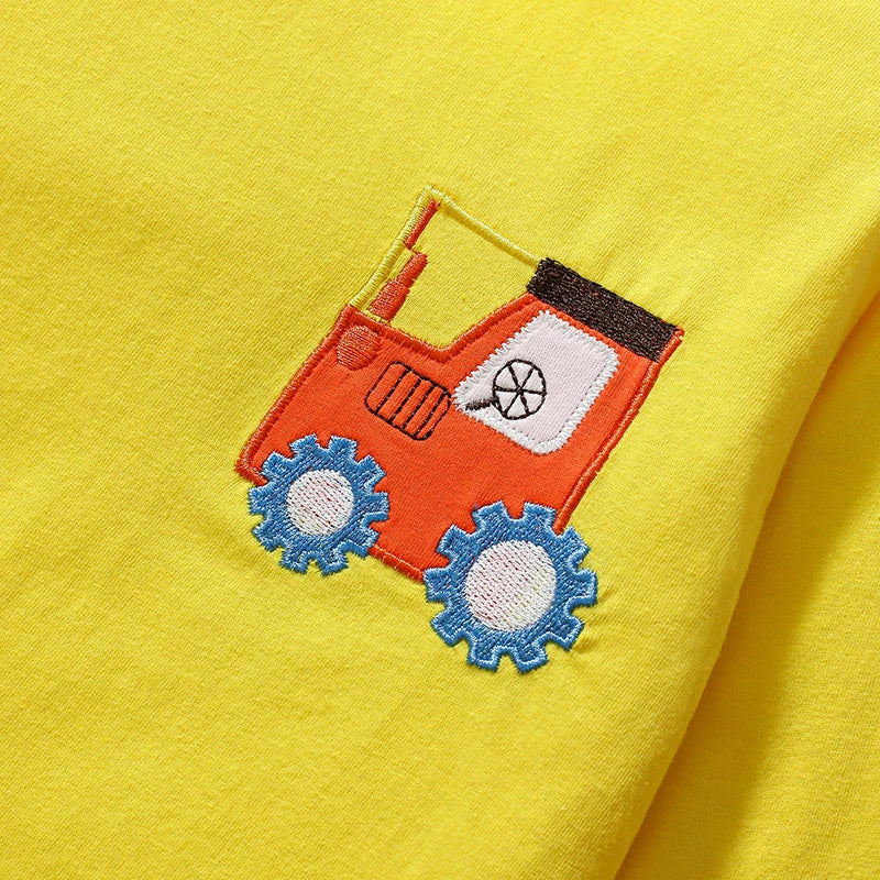 Little Girls Cartoon Tactor Embroidery Cotton T-shirts childrensterritory