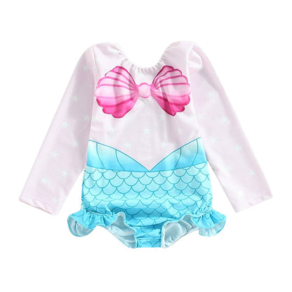 Seashell Print Toddler Girls Mermaid Style Swimsuit childrensterritory
