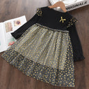 Kids Girls Long Sleeve Mesh Cotton Winter Party Dresses