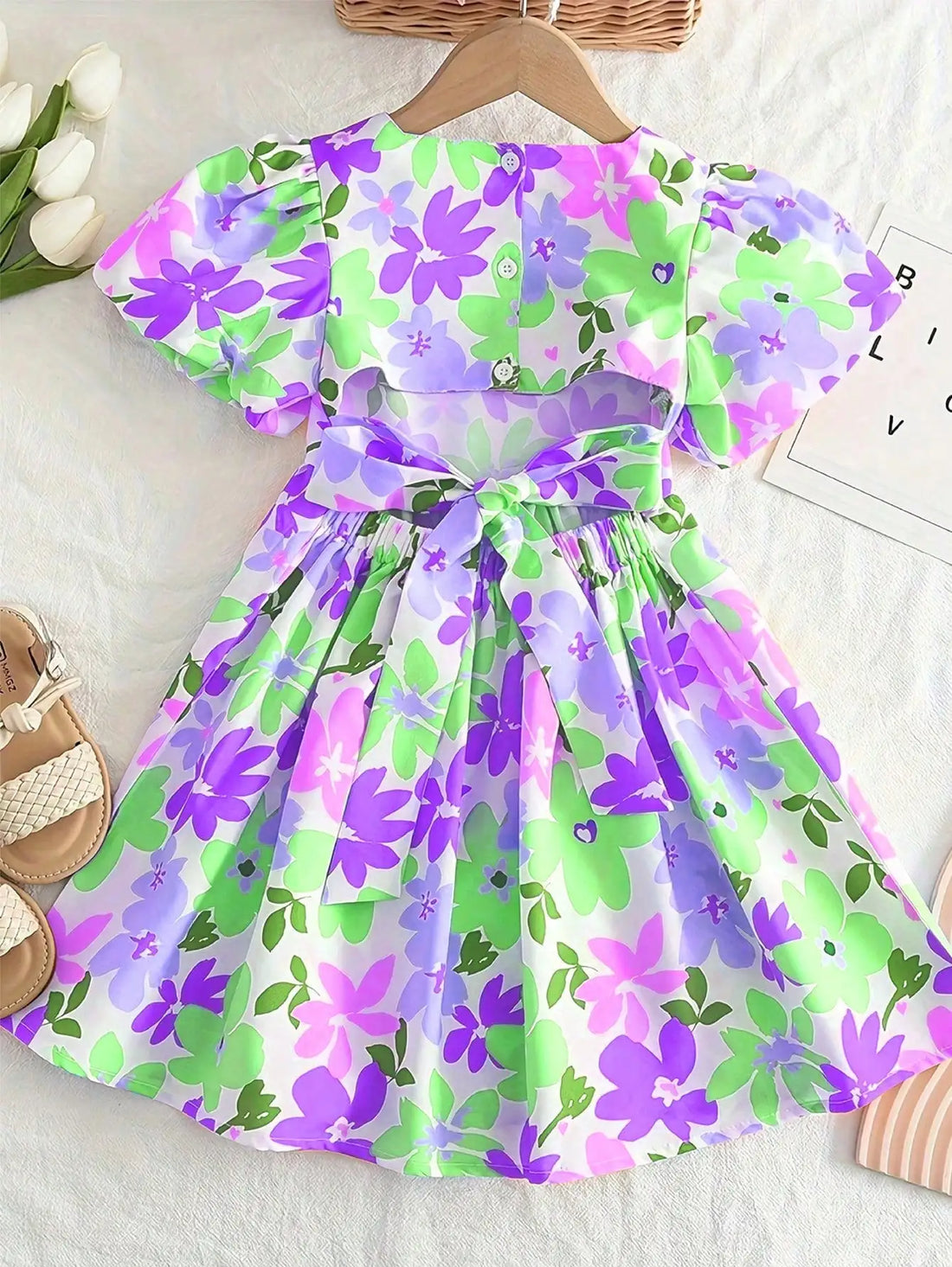 Casual Style Young Girls Floral Pattern Party Dress