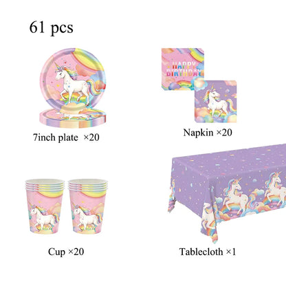 Kids Unicorn Theme Birthday Party Decorations Set