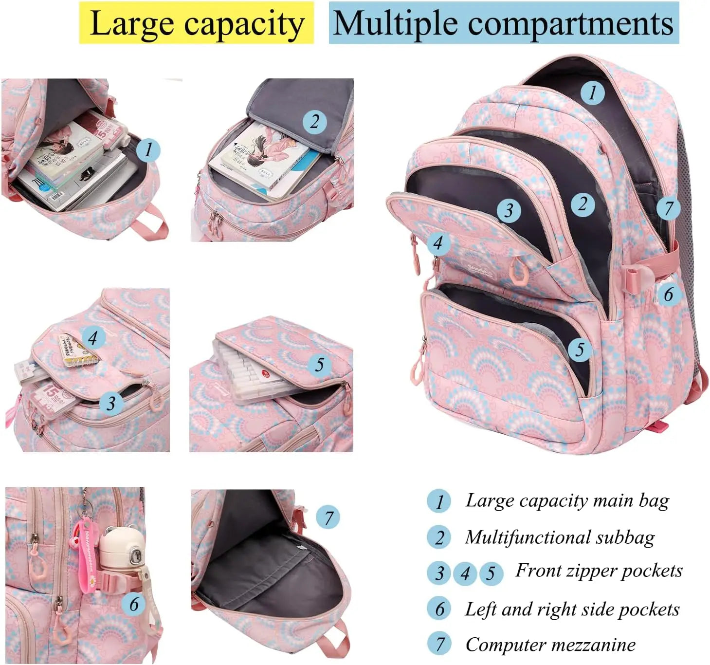 Waterproof Printed School Bags Set with or without Wheels for Kids