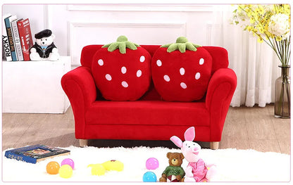 Kids Sofa Strawberry Designed Armrest Lounge Couch w/2 Pillow