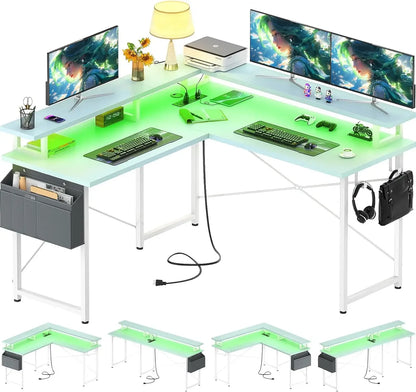 Corner Gaming Desk With LED Lights and Storage Shelves childrensterritory