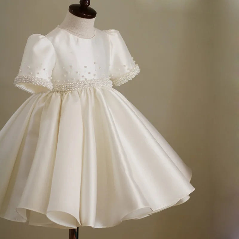 Kids Girls Luxury Pearls Design Princess Birthday Party Dress
