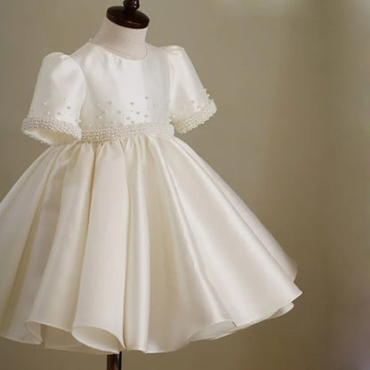 Kids Girls Luxury Pearls Design Princess Birthday Party Dress