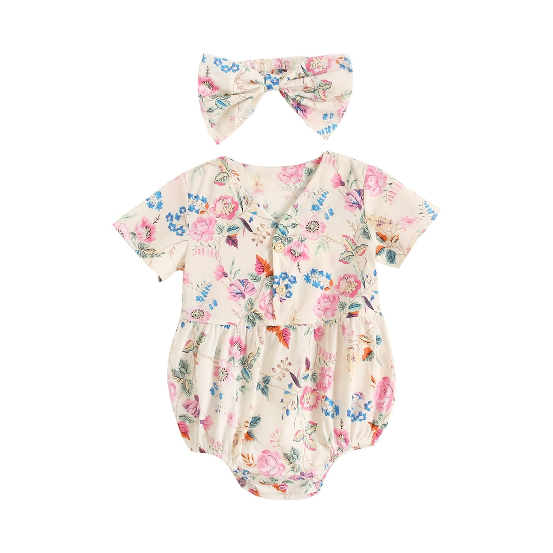 Baby Girls Sleeveless Floral Bodysuit with Headband childrensterritory