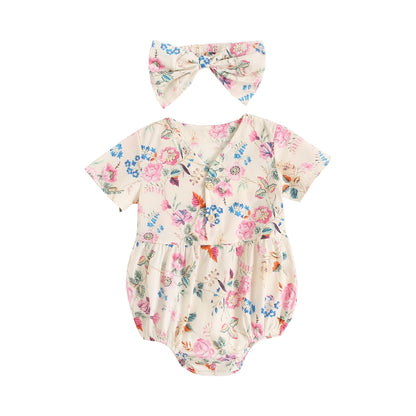 Baby Girls Sleeveless Floral Bodysuit with Headband childrensterritory
