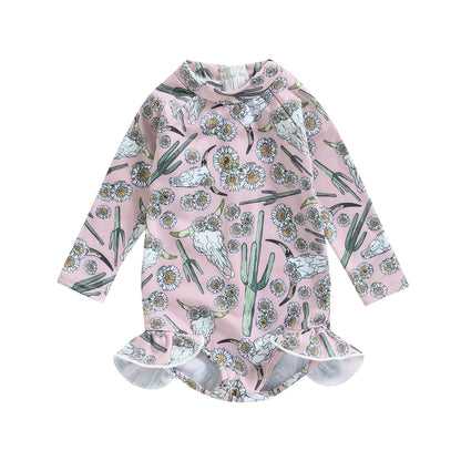 Kids Girls Long Sleeve Printed Bathing Suit/Swimwear childrensterritory