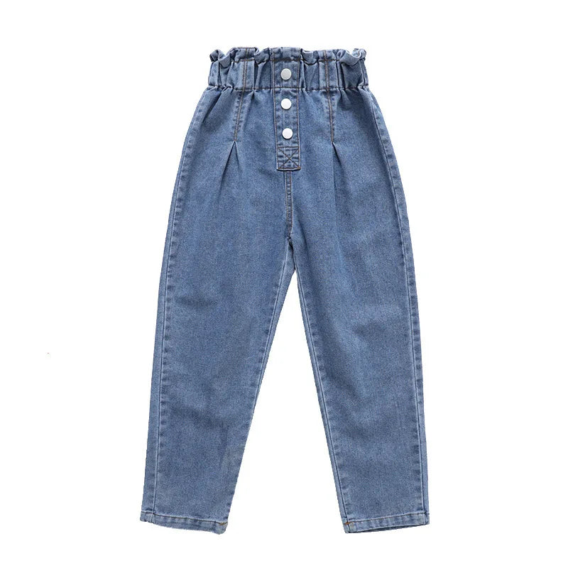 Casual High Waist Elastic Denim Pants for Girls childrensterritory