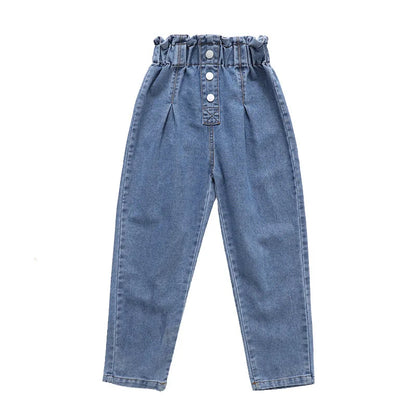 Casual High Waist Elastic Denim Pants for Girls childrensterritory