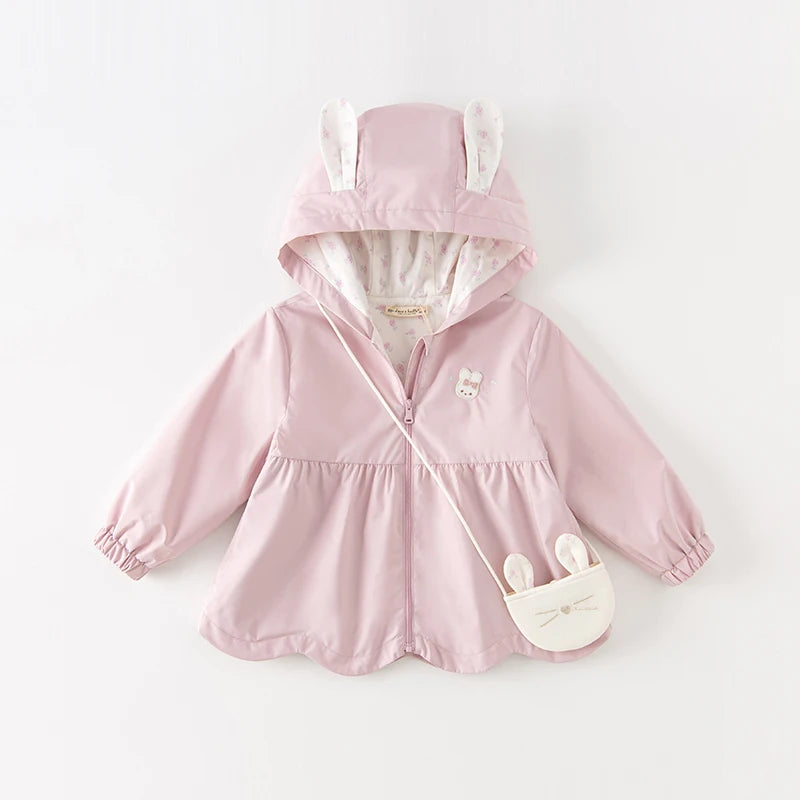 Kids Girls Rabbit Ear Design Pleated Overcoat childrensterritory