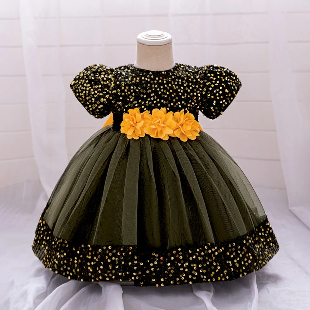 Baby Girl Sequin Lace Designed Fluffy Baptism, Birthday Dress