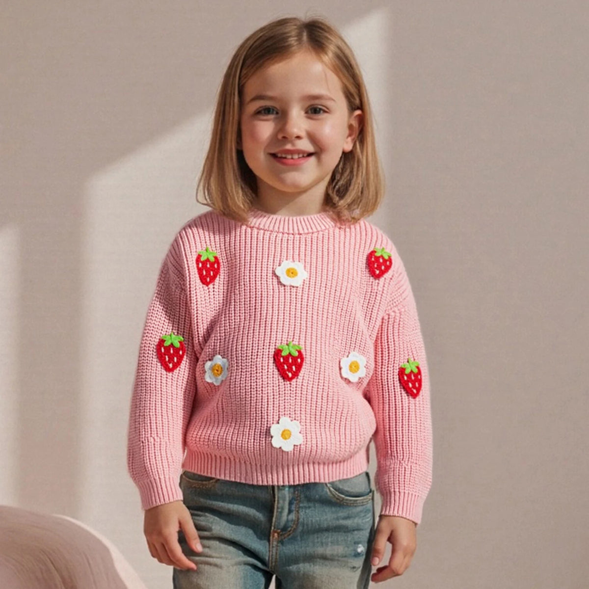 Baby Girl Flower Embroidery Knit Pullover Tops