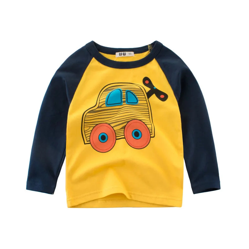 Cartoon Excavator Print Kids Boys Cotton T-shirts