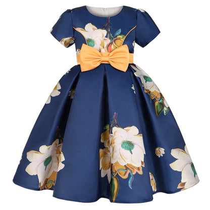 Flower Print Kids Girls Elegant Birthday Party Dresses childrensterritory