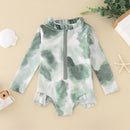 Tie-Dye Ruffles Kids Girls Zipper Beachwear Swimwear