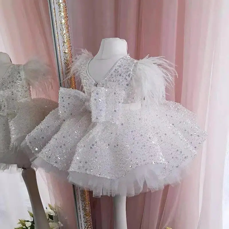 Baby/Kid Girls Feather Sequins Tutu Birthday Party Dress childrensterritory