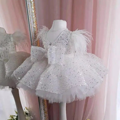 Baby/Kid Girls Feather Sequins Tutu Birthday Party Dress childrensterritory