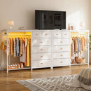 Dresser with Nightstand, Fabric Drawers, and White Shelves