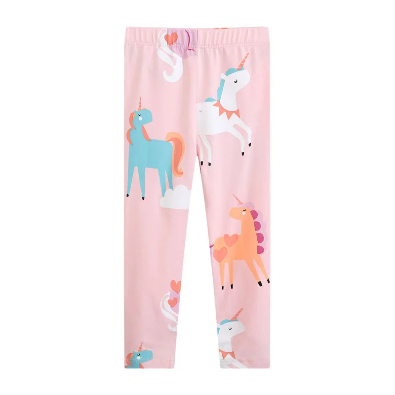 Cartoon Unicorn Design Little Girls Cotton Stretch Pants childrensterritory