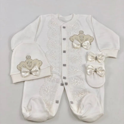 3pcs Pearly Crown Personalised Name Onesie for Newborn Babies childrensterritory
