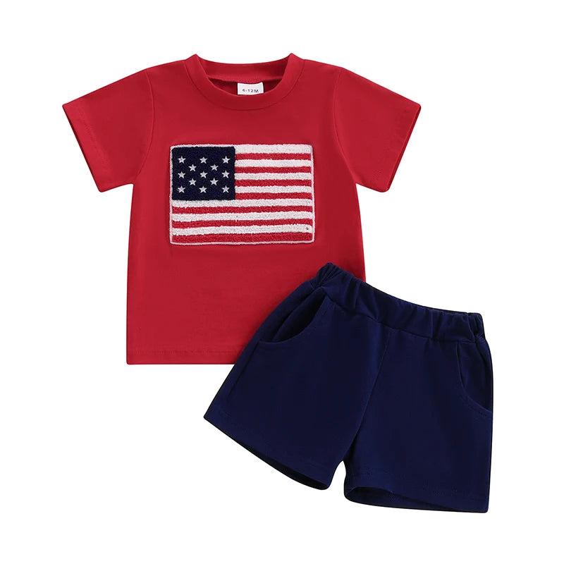 National Flag Letter Print Baby Boy Summer Outfits