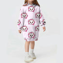 Kids Girls Cute Cat Print Casual Hoodie Dresses childrensterritory
