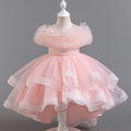 Little Girls Fluffy Solid Color Mesh Lace Design Party Dresses childrensterritory