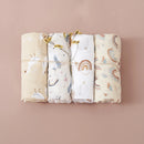 Print Bamboo Cotton Muslin Baby Swaddle, 4PCS Gift Set
