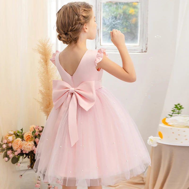 Kids Girls Big Bow Design Tulle Princess Dresses for Summer childrensterritory