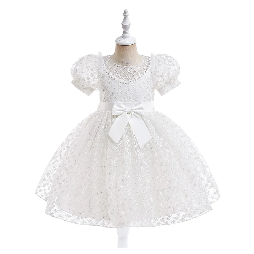 Bridemaid Flower Bow-Designed Princess Dress for Kids Girls