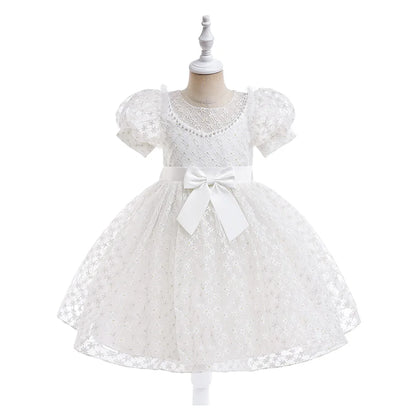 Bridemaid Flower Bow-Designed Princess Dress for Kids Girls