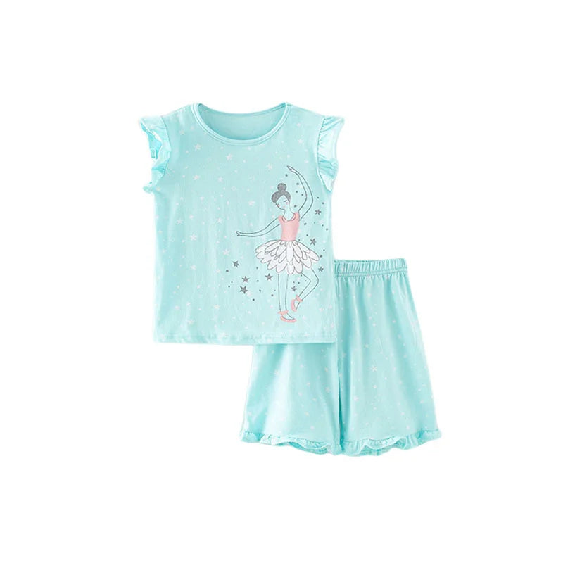 Short Sleeves Butterfly Print 2 Pcs Girls Summer Outfits childrensterritory