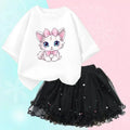 Little Girls Cute Cartoon Print T-Shirt & Mesh Tutu Skirt Outfits